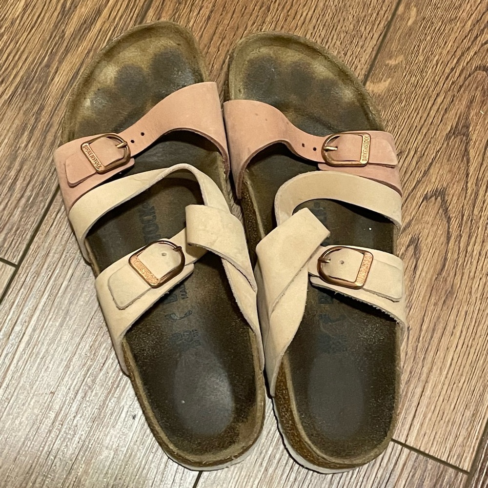 Birkenstock Pink and Beige Sandals